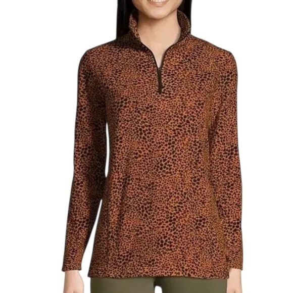 Lands' End Fleece Pullover Burnt Carmel Leopard Print - Picture 1 of 4